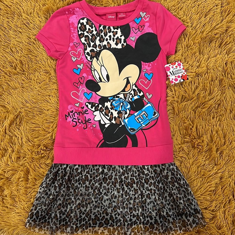 Disney Minnie Mouse Dress pink leopard print 7-8 medium NWT